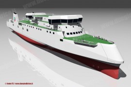 Il rendering della nave traghetto ordinata da RFI per i servizi sullo Stretto di Messina. (© Ferrovie dello Stato / tuttoTreno)